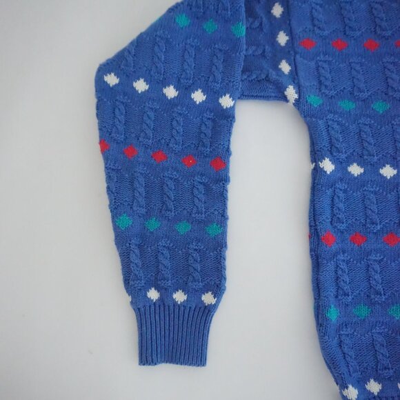 Vintage Izod Blue Cotton Patterned V Neck Sweater Eclectic Grandpa Preppycore XL - Picture 7 of 10